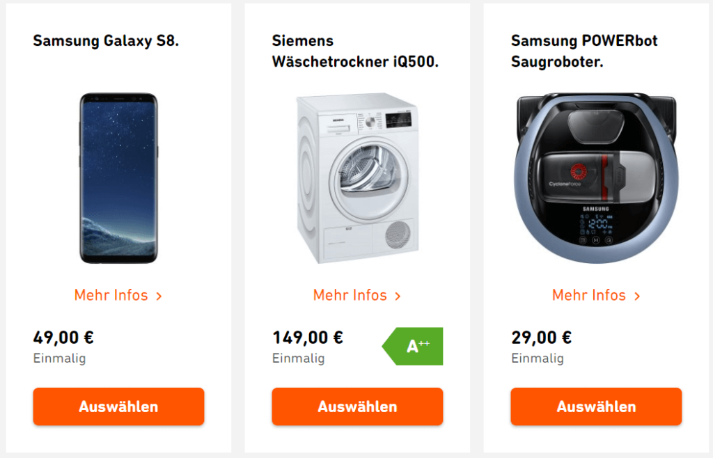 Wunschextras von Yello - Galaxy S8, Waschtrockner und Roboter