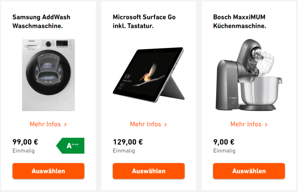 Wunschextra von Yello: Addwash Waschmaschine, Surface Tablet oder Bosch MaxxiMUM Küchenmaschine